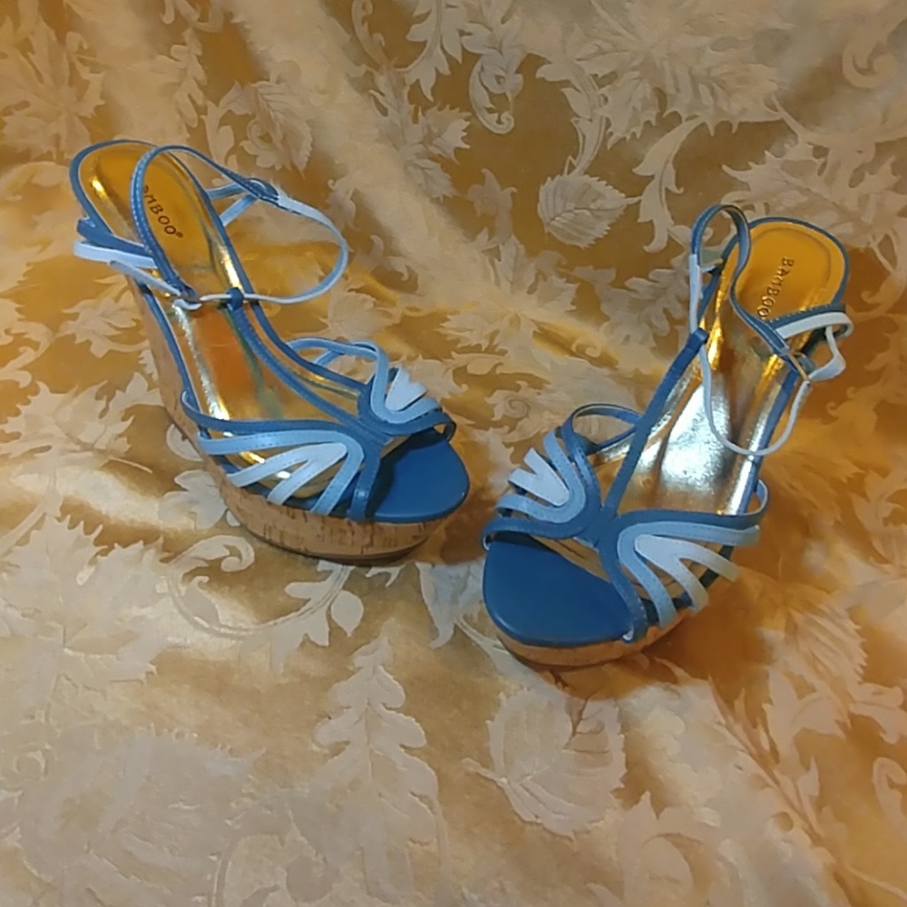 Bamboo 6" Wedge Style Heels, Blue Two Tone